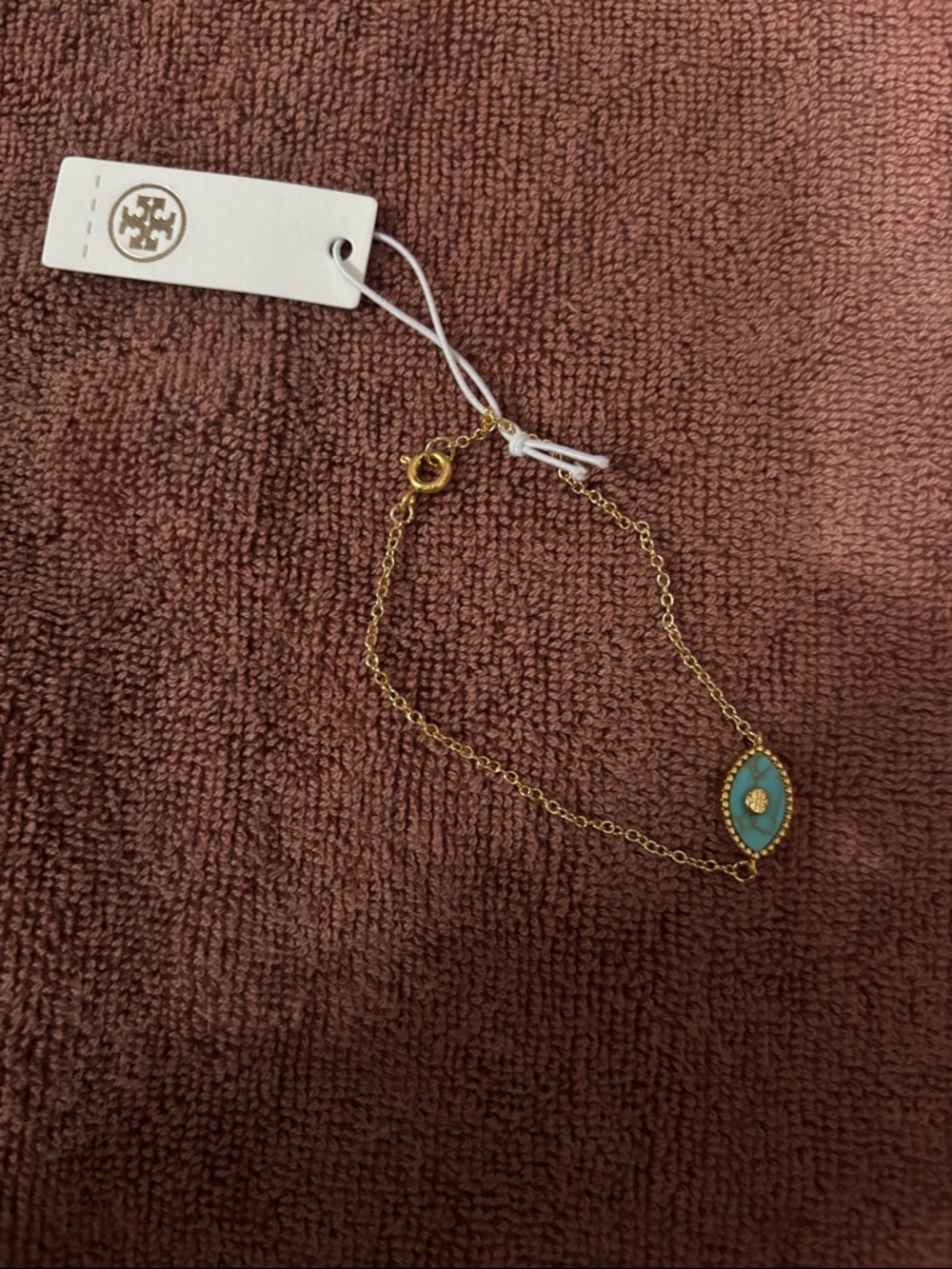 Tory Burch Gold Chain Bracelet with Turquoise Enamel Eye Charm